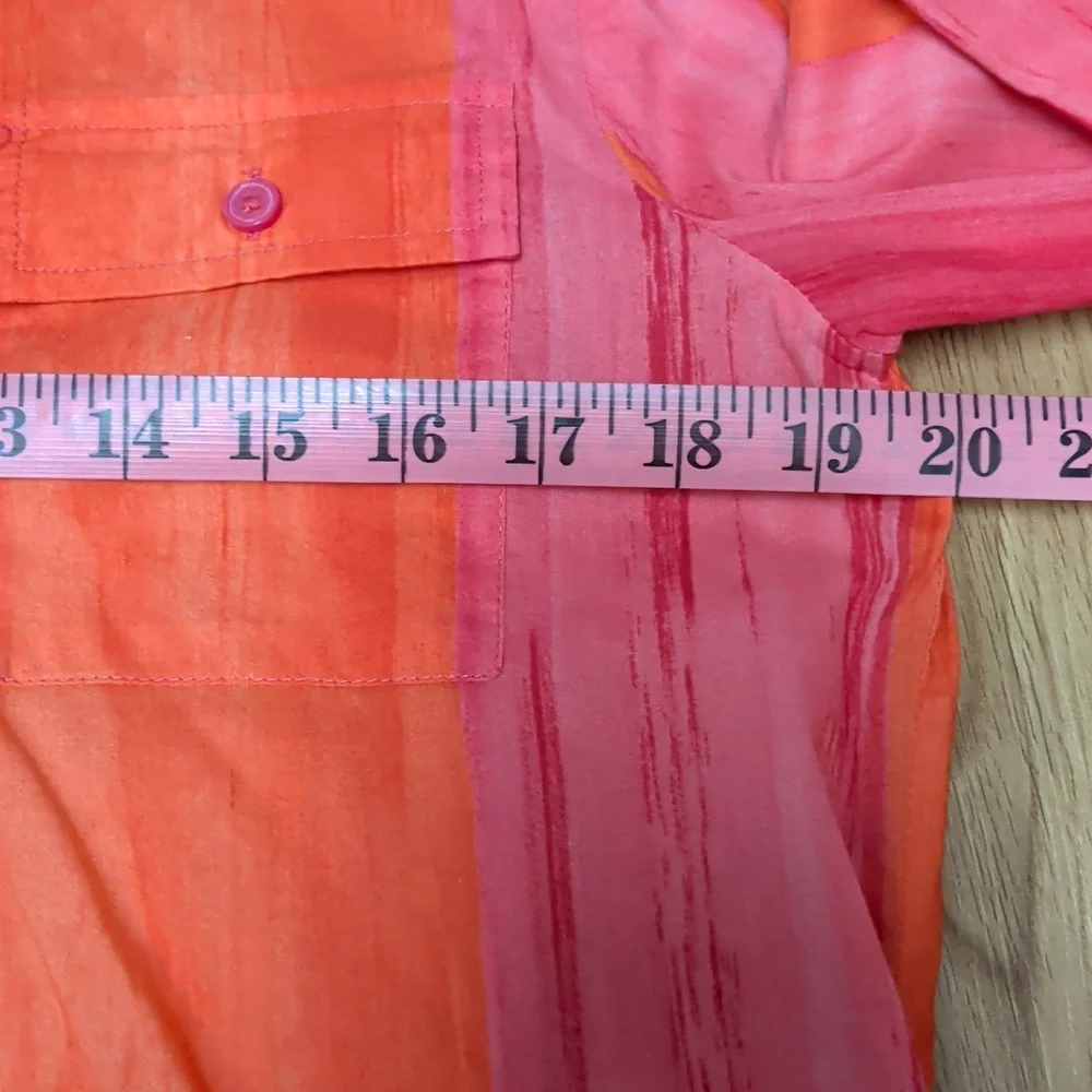 Jones New York Tailored Orange and Pink Striped Shirt with Button Pockets M - Picture 9 of 11